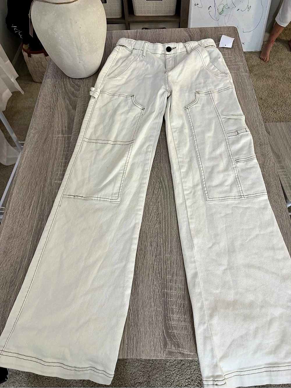 PTCL Straight Leg Cargo Pants in White Size 26